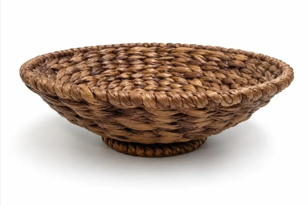 Handwoven Woven Pedestal Basket Natural Braided Centerpiece Fruit Bowl Boho